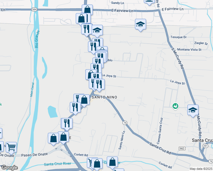 map of restaurants, bars, coffee shops, grocery stores, and more near 628 Las Vegas Street in Española
