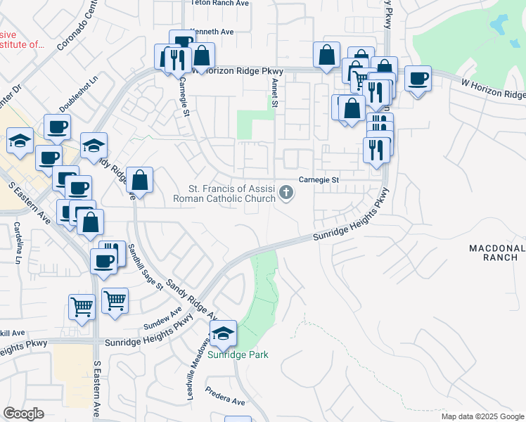map of restaurants, bars, coffee shops, grocery stores, and more near 792 Valley Rise Drive in Henderson