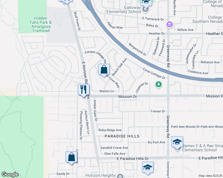 map of restaurants, bars, coffee shops, grocery stores, and more near 132 Westin Lane in Henderson