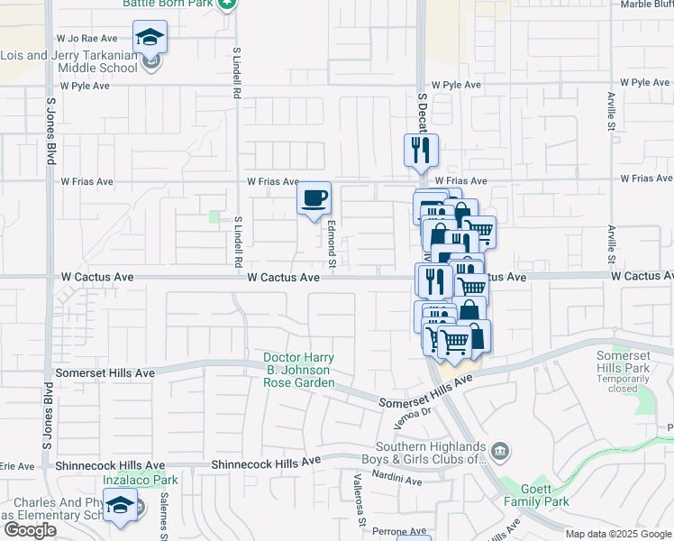 map of restaurants, bars, coffee shops, grocery stores, and more near 10469 Mulvaney Circle in Las Vegas