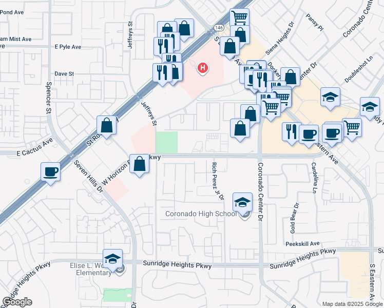 map of restaurants, bars, coffee shops, grocery stores, and more near 3118 West Horizon Ridge Parkway in Henderson