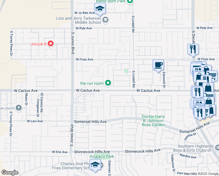 map of restaurants, bars, coffee shops, grocery stores, and more near 5745 Becklow Gardens Avenue in Las Vegas