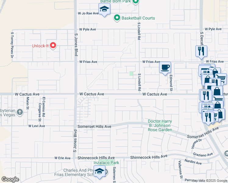 map of restaurants, bars, coffee shops, grocery stores, and more near 5745 Becklow Gardens Avenue in Las Vegas