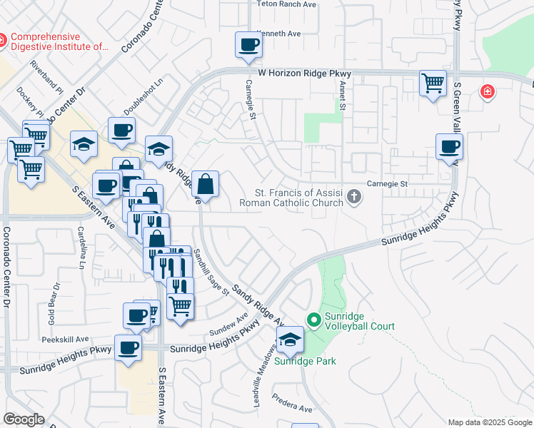 map of restaurants, bars, coffee shops, grocery stores, and more near 806 Binbrook Drive in Henderson