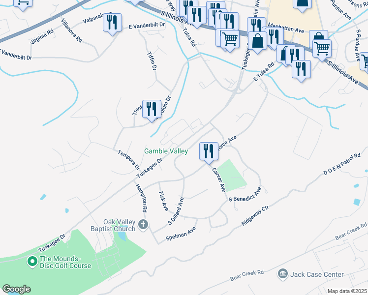 map of restaurants, bars, coffee shops, grocery stores, and more near 122 Houston Avenue in Oak Ridge