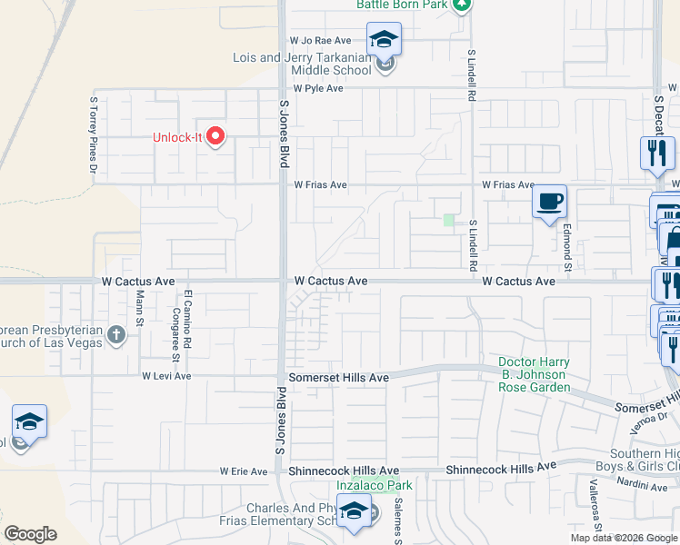 map of restaurants, bars, coffee shops, grocery stores, and more near 5916 Rampolla Drive in Las Vegas