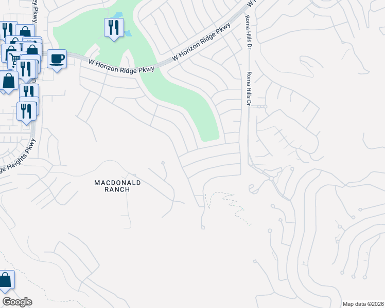 map of restaurants, bars, coffee shops, grocery stores, and more near 1847 Mountain Ranch Avenue in Henderson