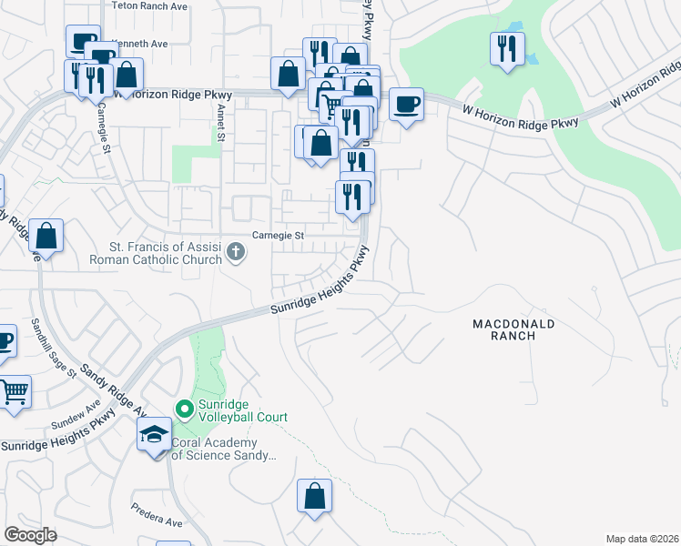 map of restaurants, bars, coffee shops, grocery stores, and more near 796 Marifield Court in Henderson