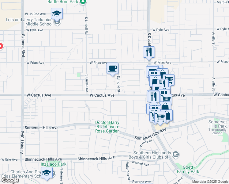 map of restaurants, bars, coffee shops, grocery stores, and more near 5210 Villa Dante Avenue in Las Vegas