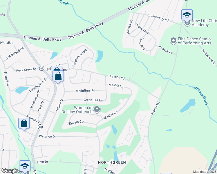 map of restaurants, bars, coffee shops, grocery stores, and more near 1207 Green Tee Lane in Rocky Mount