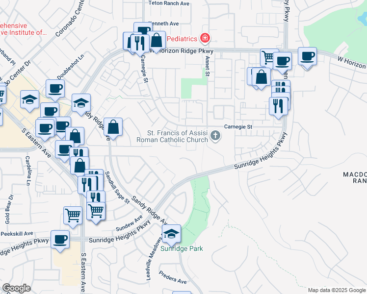 map of restaurants, bars, coffee shops, grocery stores, and more near 787 Rise Canyon Drive in Henderson