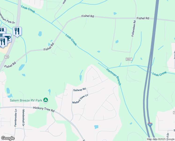 map of restaurants, bars, coffee shops, grocery stores, and more near 375 Walden Ridge Court in Winston-Salem