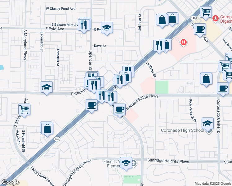 map of restaurants, bars, coffee shops, grocery stores, and more near 800 Seven Hills Drive in Henderson