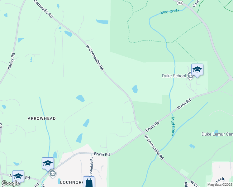 map of restaurants, bars, coffee shops, grocery stores, and more near 3407 West Cornwallis Road in Durham