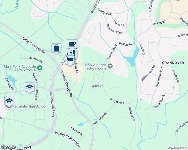 map of restaurants, bars, coffee shops, grocery stores, and more near Whatley Lane in Greensboro