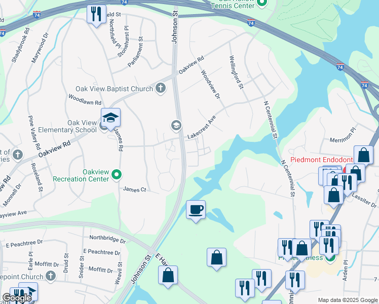 map of restaurants, bars, coffee shops, grocery stores, and more near 908 Lakecrest Avenue in High Point