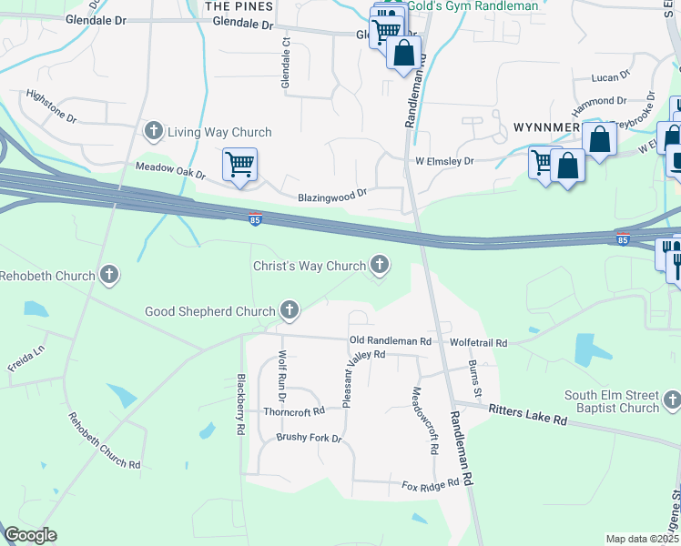 map of restaurants, bars, coffee shops, grocery stores, and more near 4430 Sumner Church Road in Greensboro