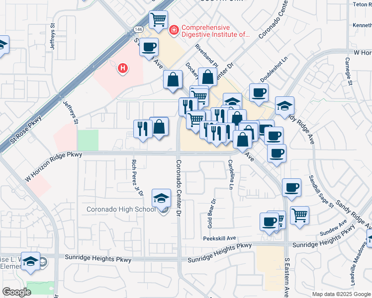 map of restaurants, bars, coffee shops, grocery stores, and more near 2779 West Horizon Ridge Parkway in Henderson