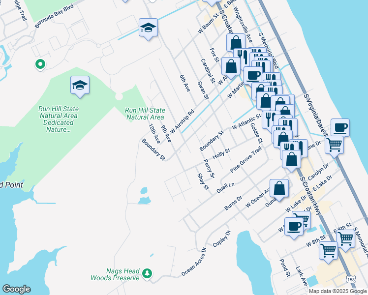 map of restaurants, bars, coffee shops, grocery stores, and more near 1205 9th Ave in Kill Devil Hills