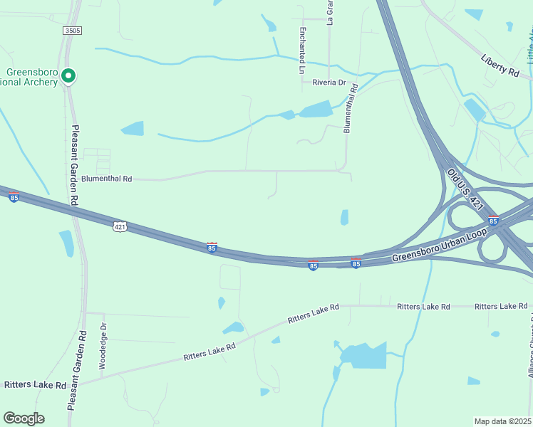 map of restaurants, bars, coffee shops, grocery stores, and more near 4047 Blumenthal Road in Greensboro