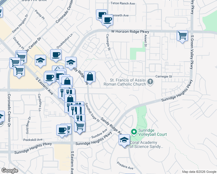 map of restaurants, bars, coffee shops, grocery stores, and more near 806 Binbrook Drive in Henderson