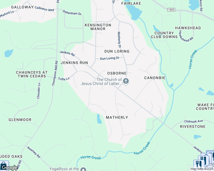 map of restaurants, bars, coffee shops, grocery stores, and more near 2713 Trifle Lane in Wake Forest