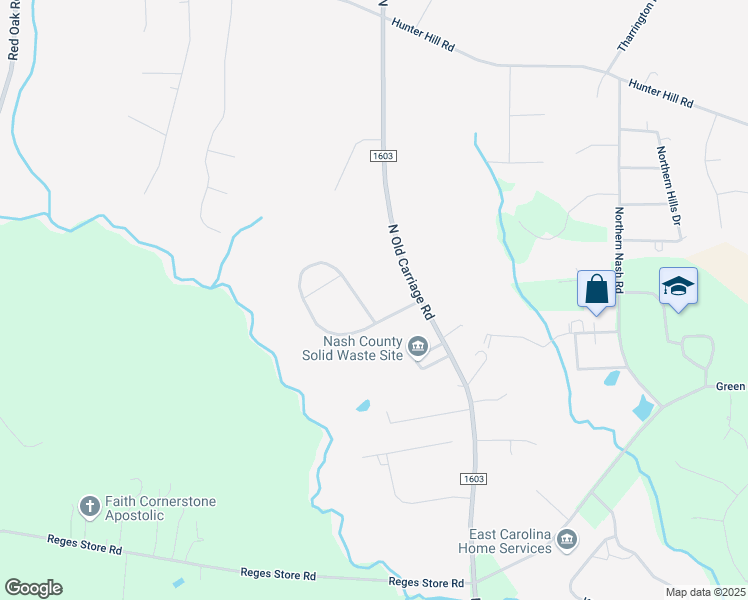 map of restaurants, bars, coffee shops, grocery stores, and more near 2053 Creekridge Drive in Rocky Mount