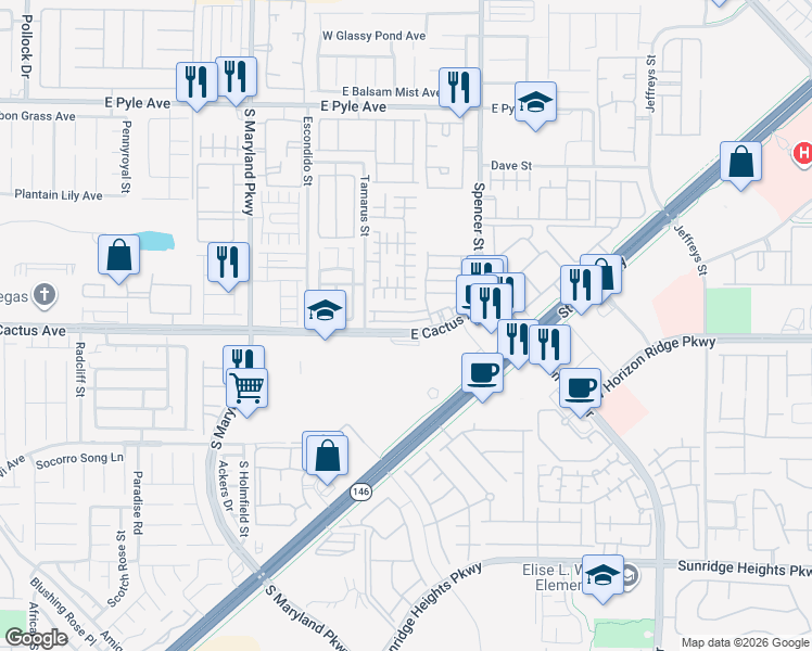 map of restaurants, bars, coffee shops, grocery stores, and more near 1565 Tillman Falls Avenue in Las Vegas
