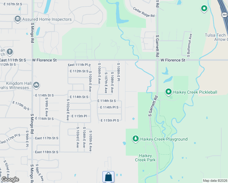 map of restaurants, bars, coffee shops, grocery stores, and more near 11302 South 108th East Avenue in Bixby