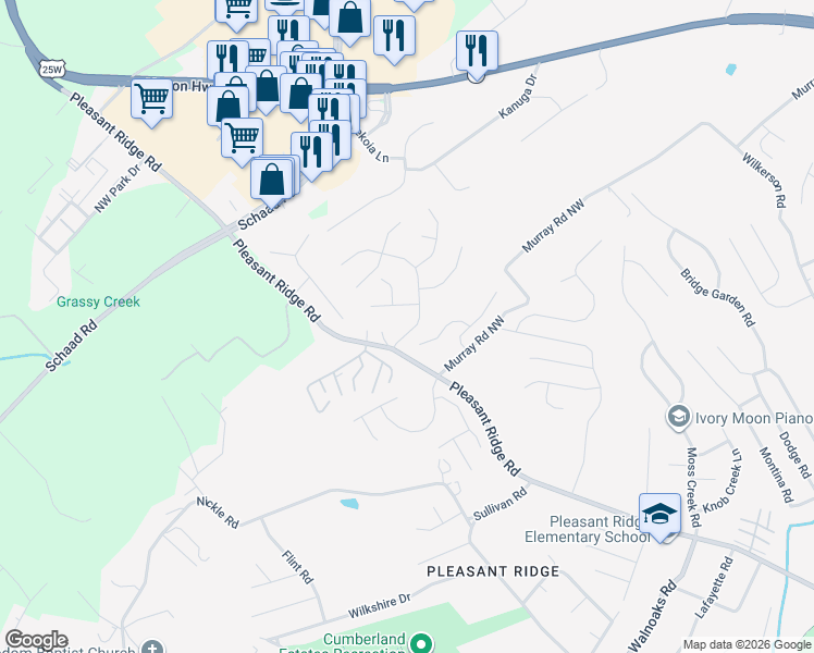 map of restaurants, bars, coffee shops, grocery stores, and more near 2217 Country Brook Lane in Knoxville