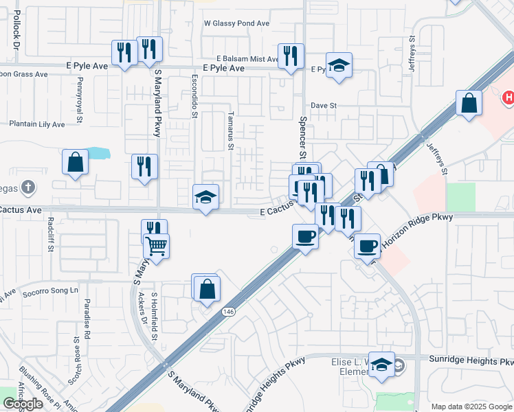 map of restaurants, bars, coffee shops, grocery stores, and more near 1565 Tillman Falls Avenue in Las Vegas