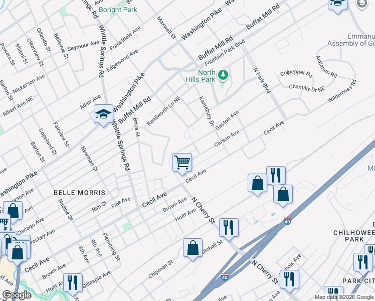 map of restaurants, bars, coffee shops, grocery stores, and more near 2635 Gaston Avenue in Knoxville