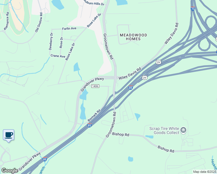map of restaurants, bars, coffee shops, grocery stores, and more near 3600 Bismark Road in Greensboro
