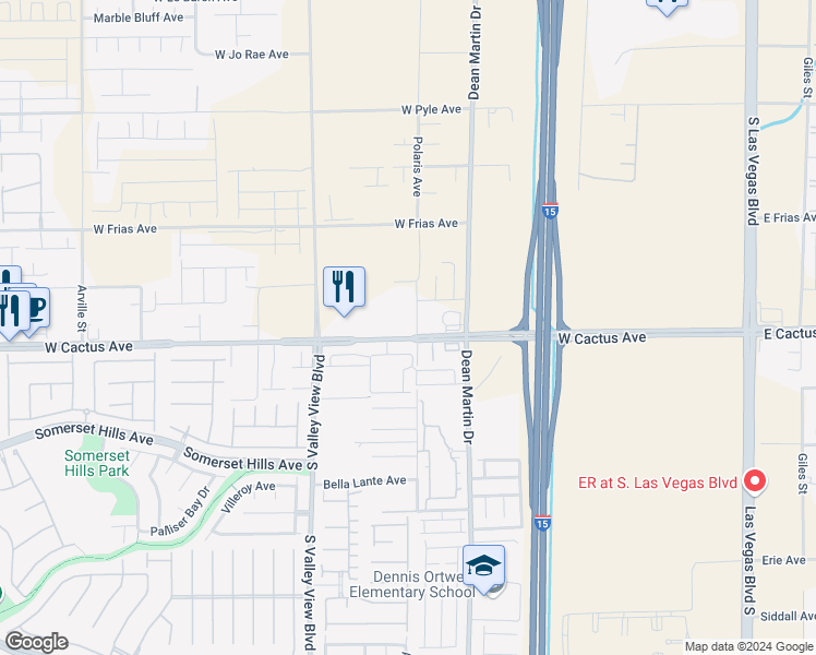 map of restaurants, bars, coffee shops, grocery stores, and more near 3410 West Cactus Avenue in Las Vegas