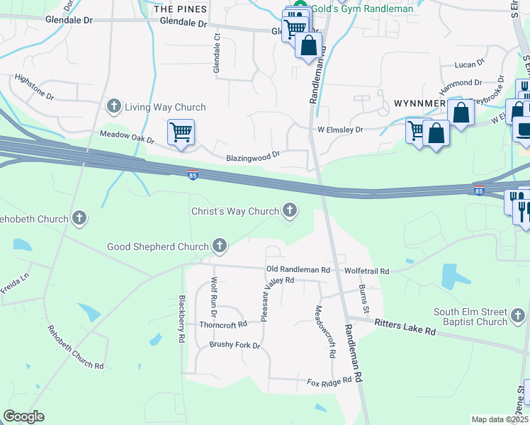 map of restaurants, bars, coffee shops, grocery stores, and more near 4430 Sumner Church Road in Greensboro