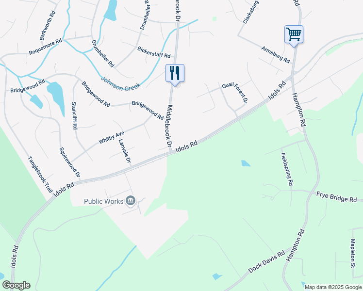 map of restaurants, bars, coffee shops, grocery stores, and more near 6873 Idols Road in Clemmons