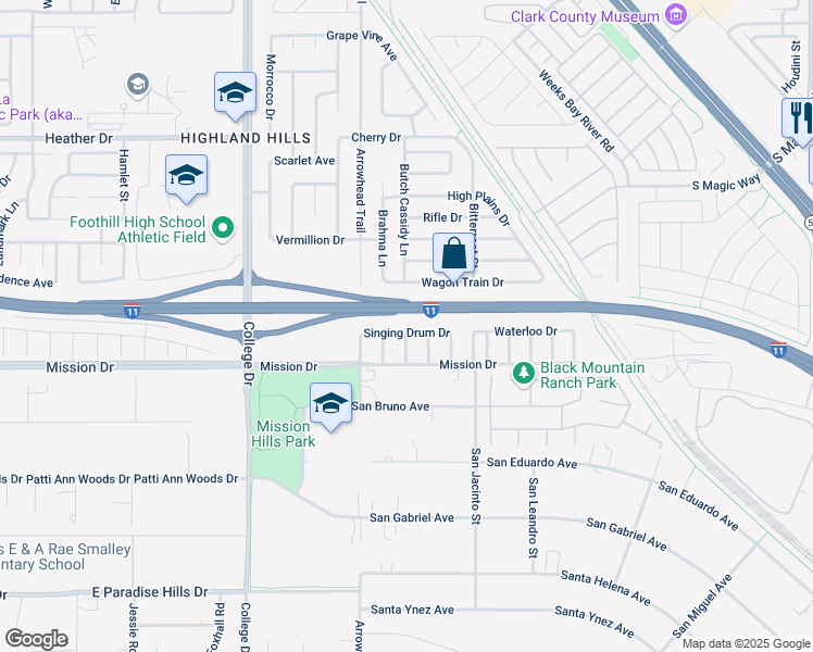 map of restaurants, bars, coffee shops, grocery stores, and more near 908 Wagon Train Drive in Henderson