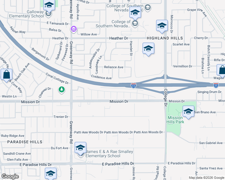 map of restaurants, bars, coffee shops, grocery stores, and more near 531 Credence Avenue in Henderson