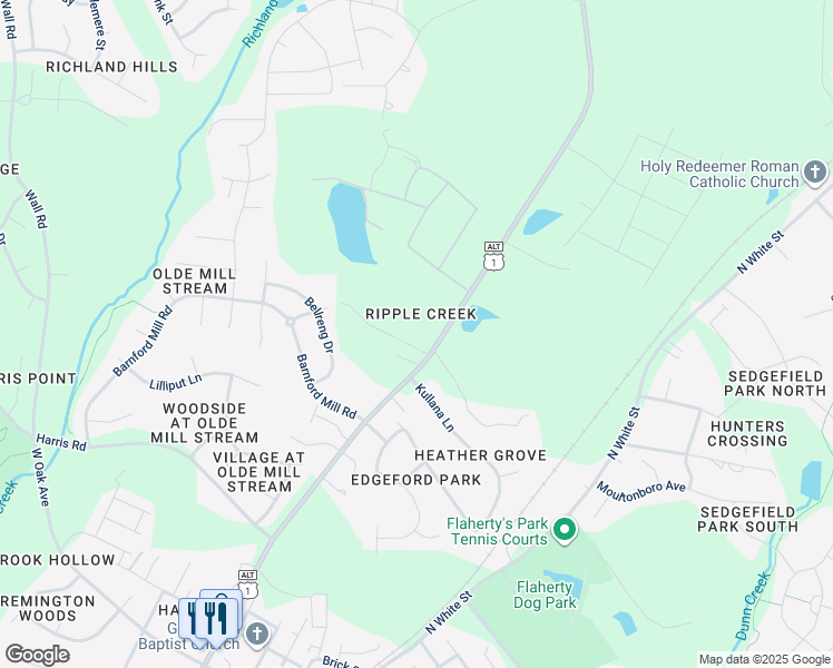 map of restaurants, bars, coffee shops, grocery stores, and more near 1193 North Main Street in Wake Forest