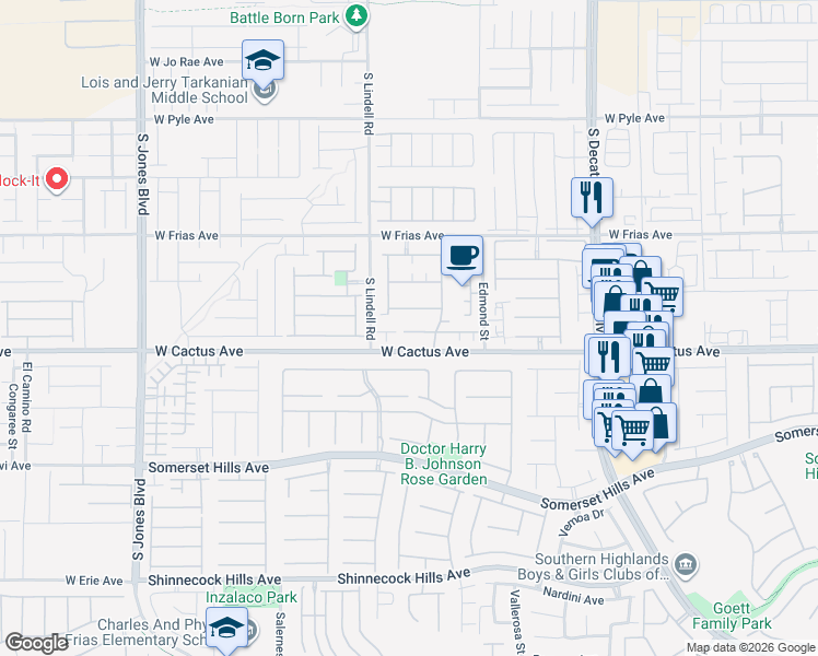 map of restaurants, bars, coffee shops, grocery stores, and more near 5418 Sand Dollar Avenue in Las Vegas