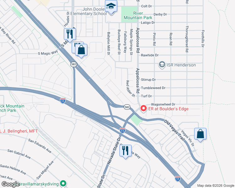 map of restaurants, bars, coffee shops, grocery stores, and more near 2268 Mundare Drive in Henderson