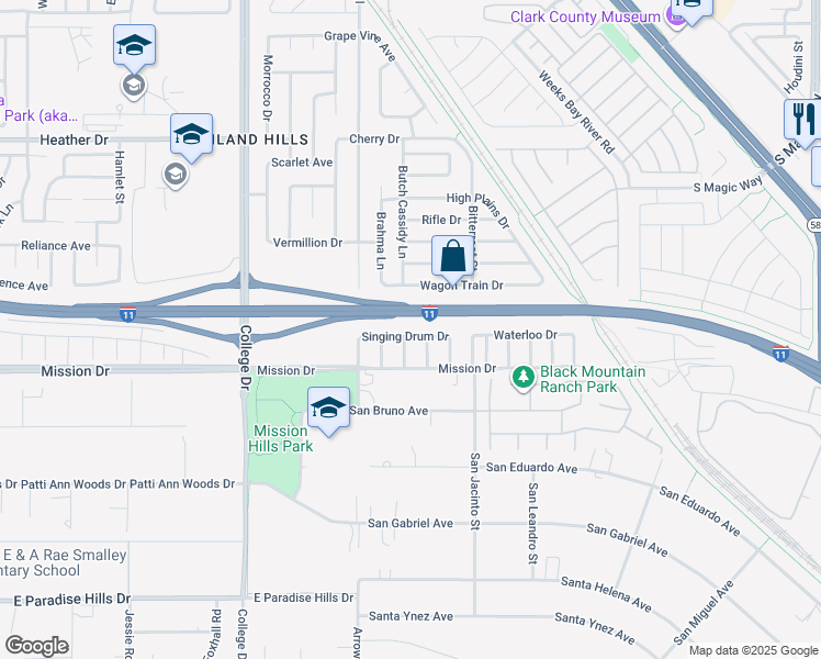 map of restaurants, bars, coffee shops, grocery stores, and more near 814 Singing Drum Drive in Henderson