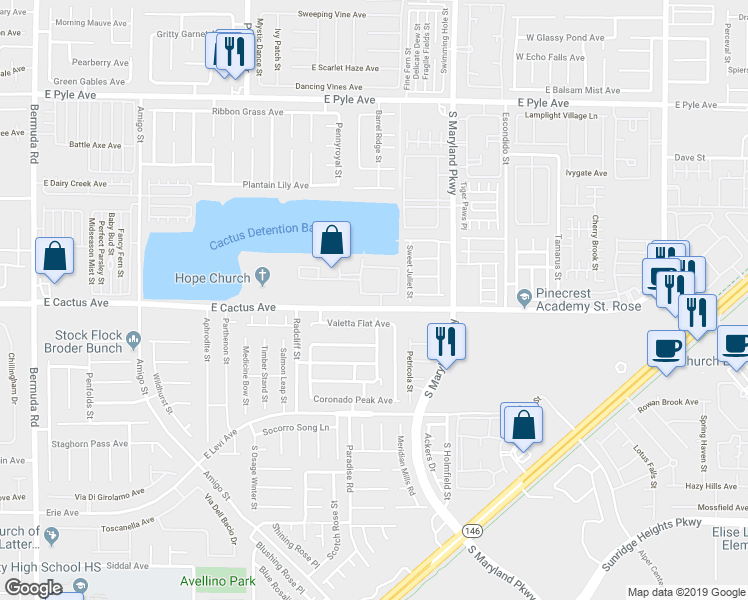 map of restaurants, bars, coffee shops, grocery stores, and more near 1050 East Cactus Avenue in Las Vegas