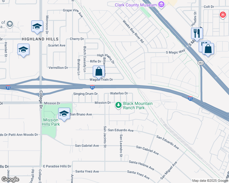 map of restaurants, bars, coffee shops, grocery stores, and more near 848 Waterloo Drive in Henderson