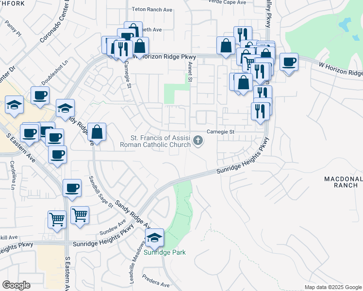 map of restaurants, bars, coffee shops, grocery stores, and more near 776 Valley Rise Drive in Henderson