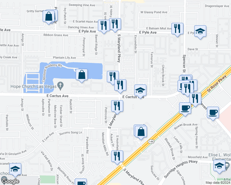 map of restaurants, bars, coffee shops, grocery stores, and more near 1187 Nightmoss Avenue in Las Vegas