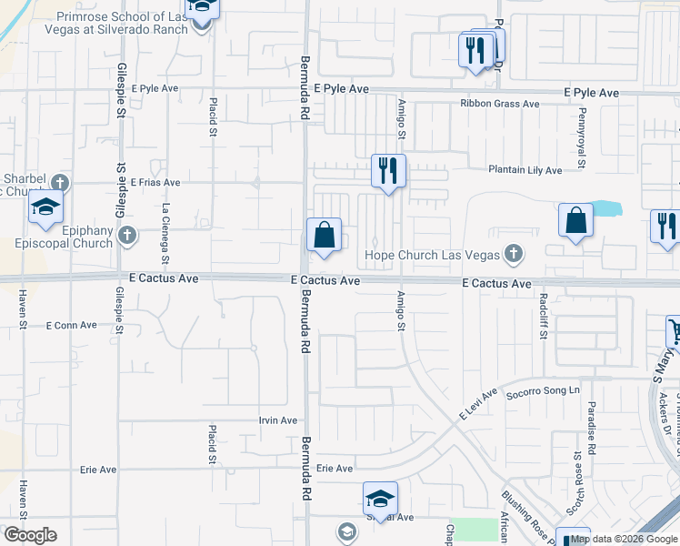 map of restaurants, bars, coffee shops, grocery stores, and more near 430 East Cactus Avenue in Las Vegas