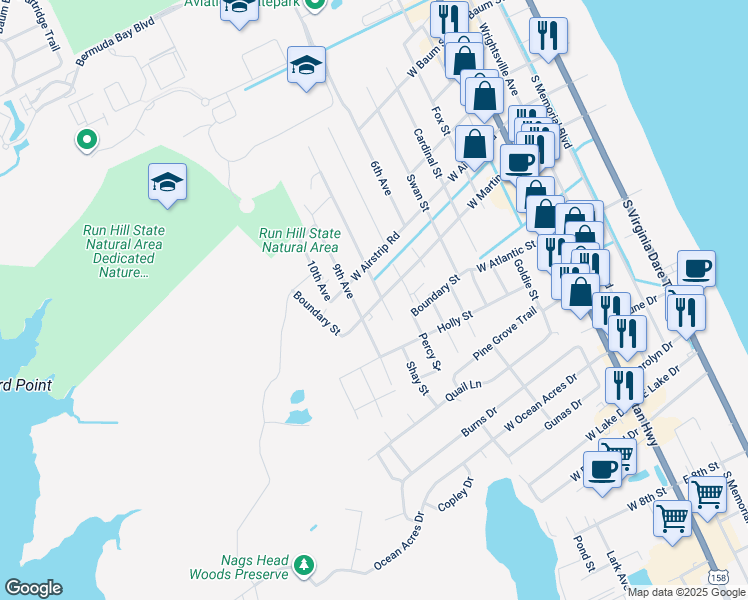map of restaurants, bars, coffee shops, grocery stores, and more near 1104 8th Avenue in Kill Devil Hills