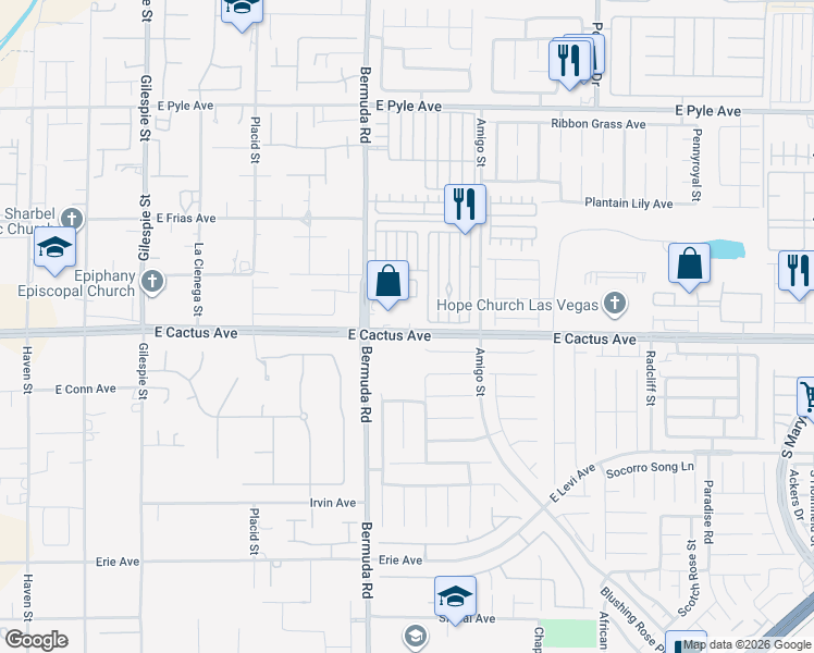 map of restaurants, bars, coffee shops, grocery stores, and more near 430 East Cactus Avenue in Las Vegas