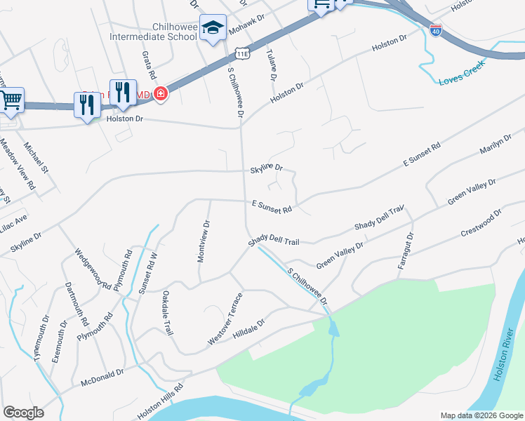 map of restaurants, bars, coffee shops, grocery stores, and more near 1010 South Chilhowee Drive in Knoxville